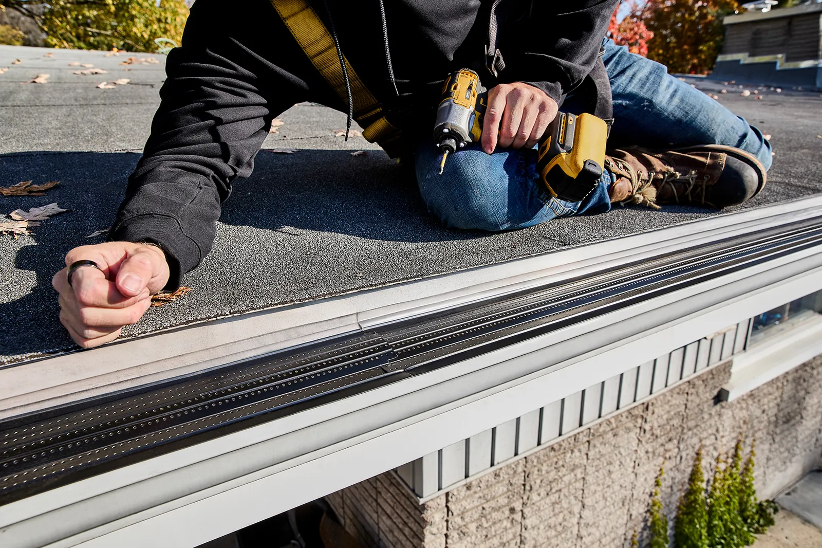 Downspout preparation and fitting — Ron Estepp Continuous Gutter, Greene County, Ohio BC